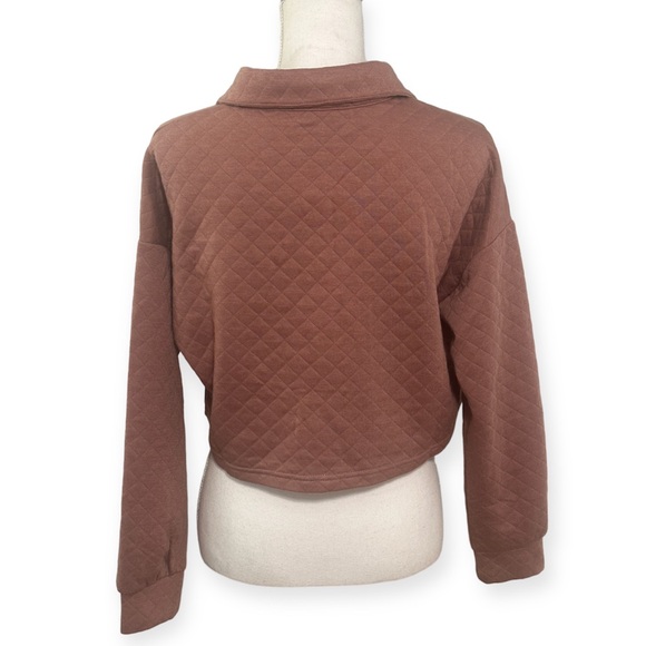 No Comment Quilted Pink Long Sleeve Cropped Button Down Shirt NWT - Picture 2 of 8